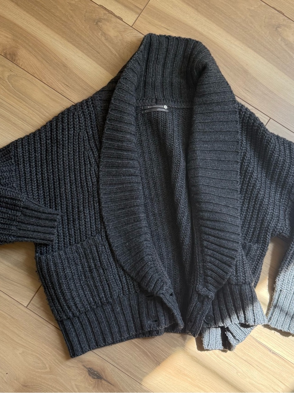 Anthropologie Charcoal Ribbed Shawl Collar Cardigan